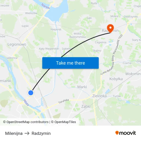 Milenijna to Radzymin map