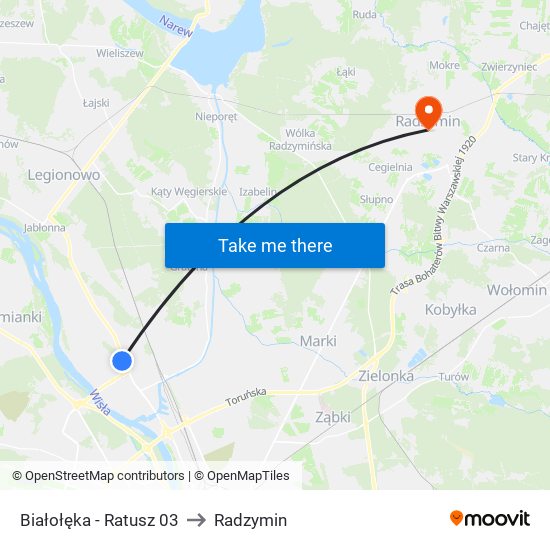 Białołęka-Ratusz to Radzymin map