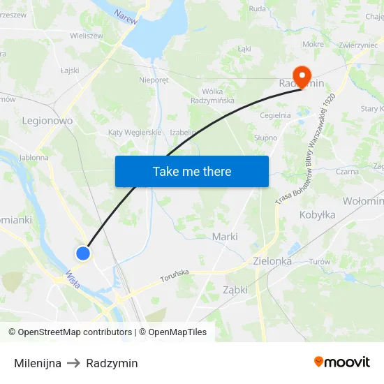 Milenijna to Radzymin map