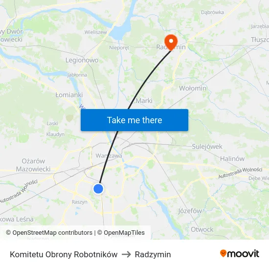 Komitetu Obrony Robotników to Radzymin map