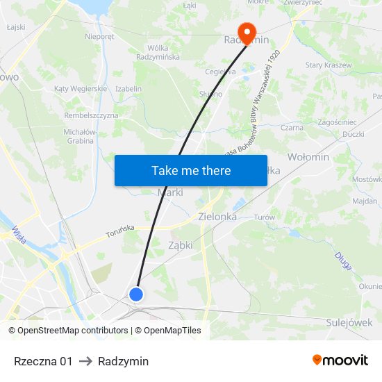 Rzeczna to Radzymin map