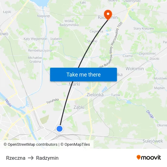 Rzeczna to Radzymin map