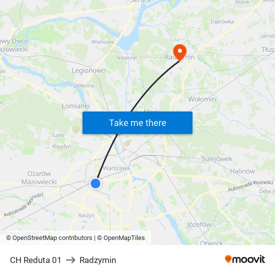 CH Reduta 01 to Radzymin map