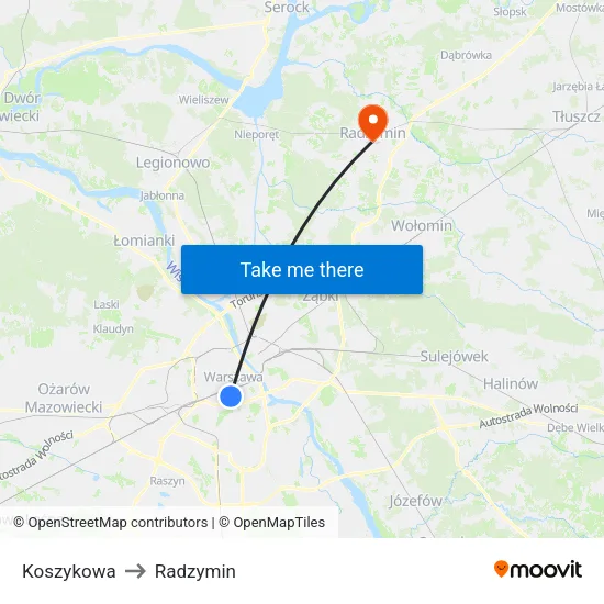Koszykowa to Radzymin map