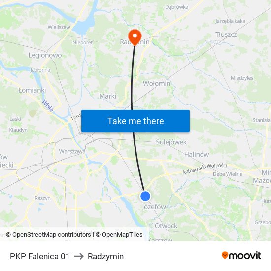 PKP Falenica 01 to Radzymin map