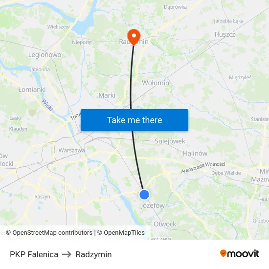 PKP Falenica to Radzymin map