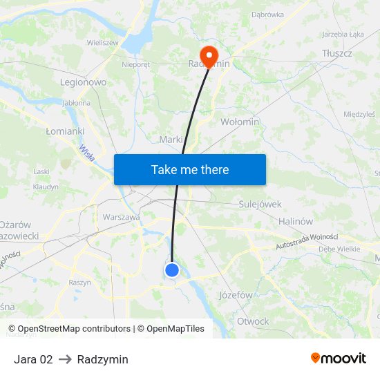 Jara to Radzymin map