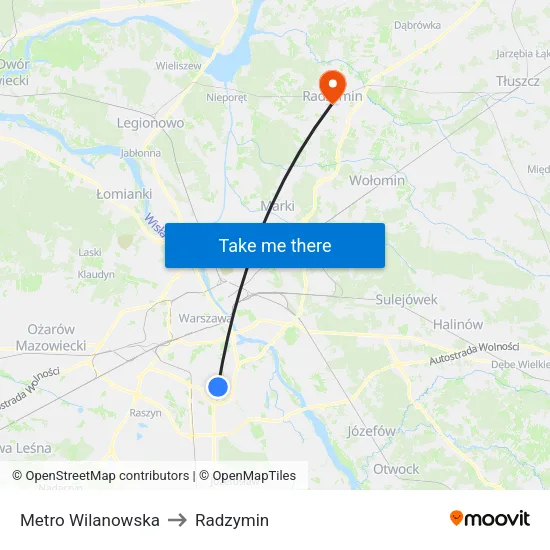Metro Wilanowska to Radzymin map