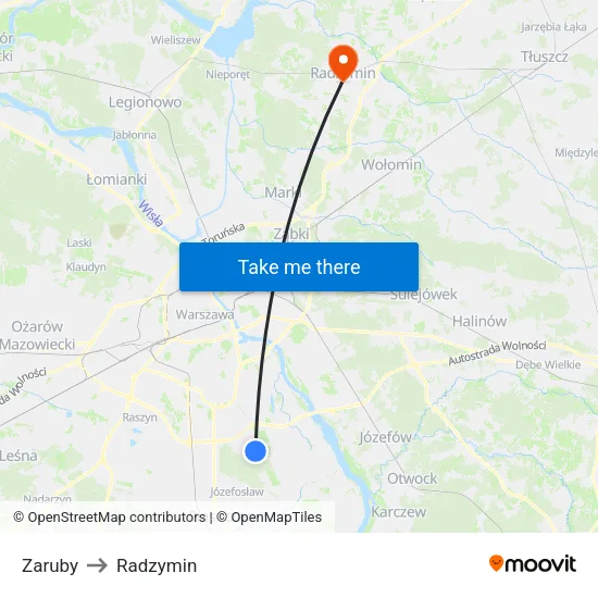 Zaruby to Radzymin map