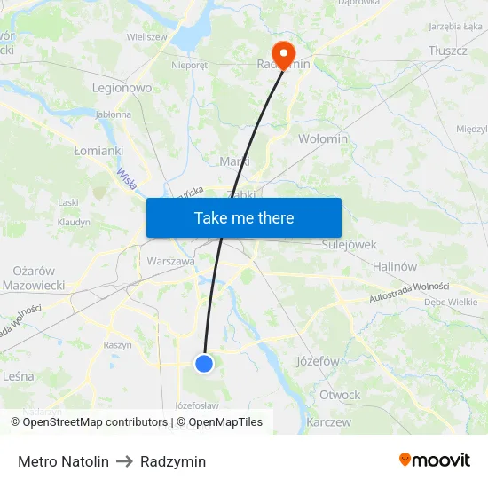 Metro Natolin to Radzymin map