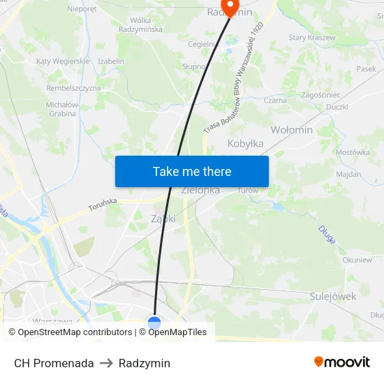 CH Promenada to Radzymin map
