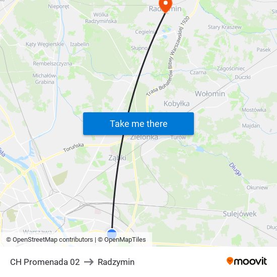 CH Promenada to Radzymin map