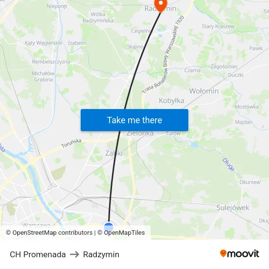 CH Promenada to Radzymin map