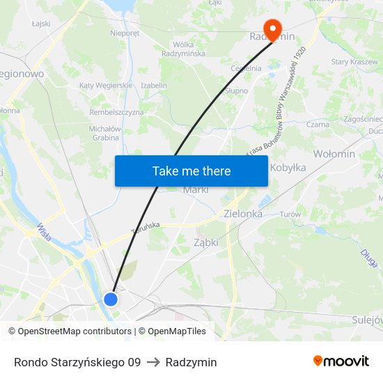 Rondo Starzyńskiego to Radzymin map