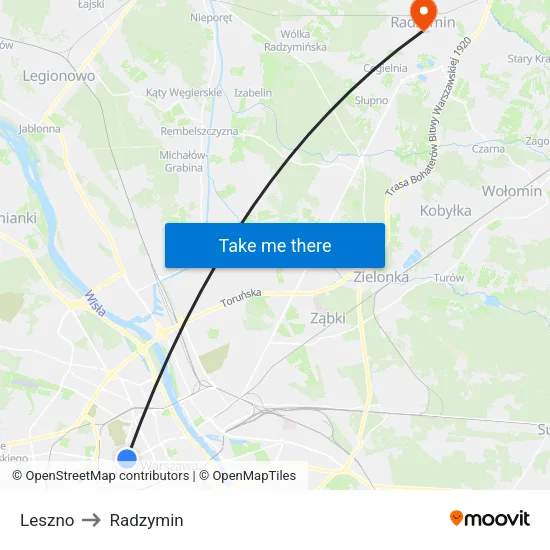 Leszno to Radzymin map
