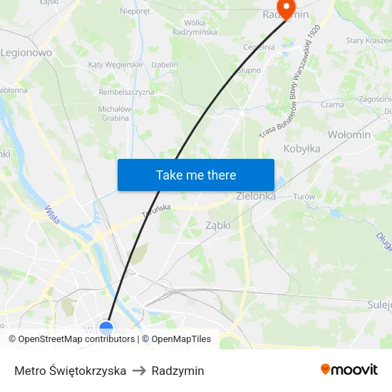 Metro Świętokrzyska to Radzymin map