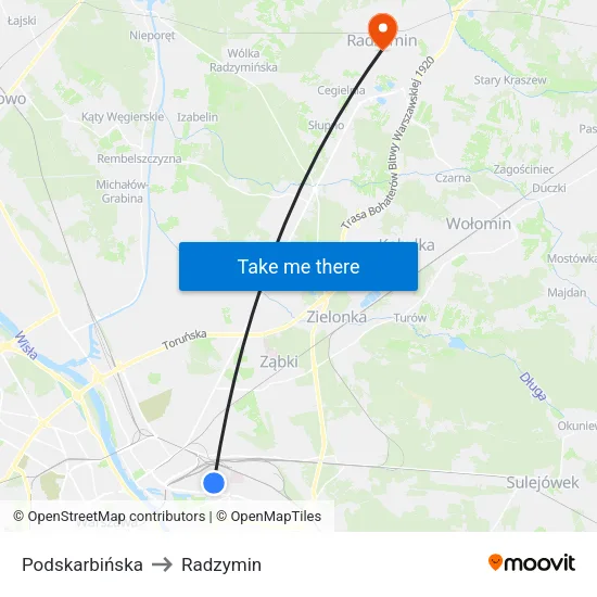 Podskarbińska to Radzymin map