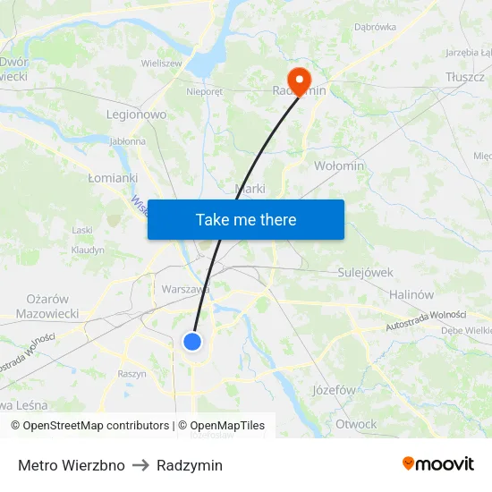 Metro Wierzbno to Radzymin map