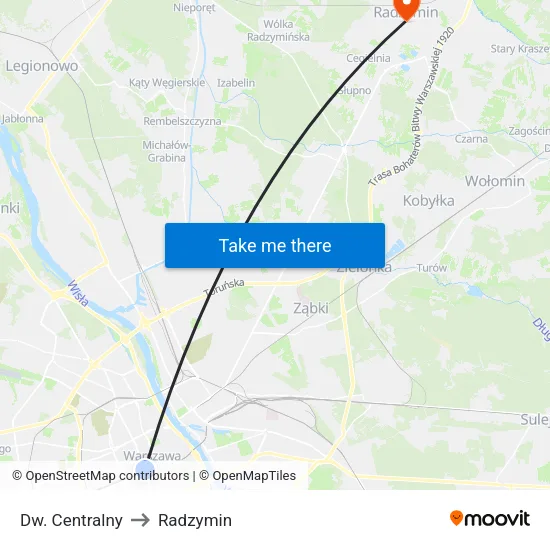 Dw. Centralny to Radzymin map