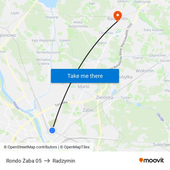 Rondo Żaba 05 to Radzymin map