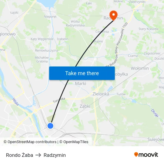 Rondo Żaba to Radzymin map