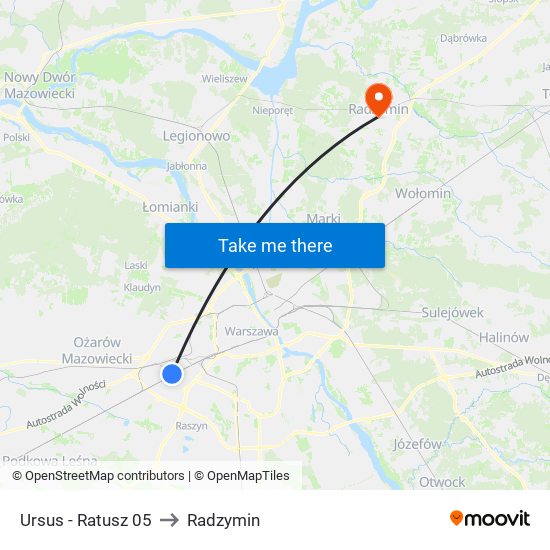 Ursus - Ratusz 05 to Radzymin map