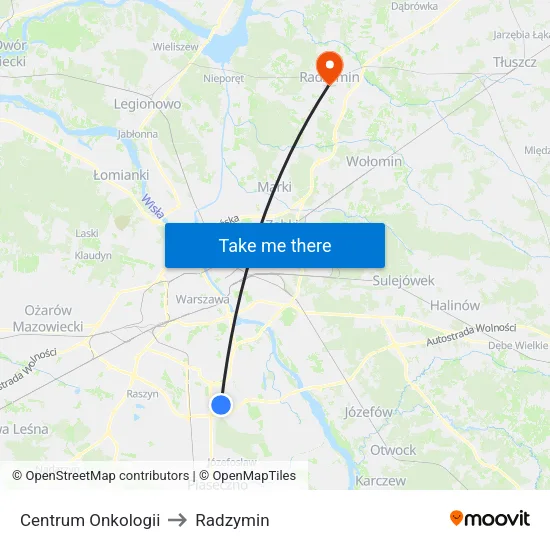 Centrum Onkologii to Radzymin map