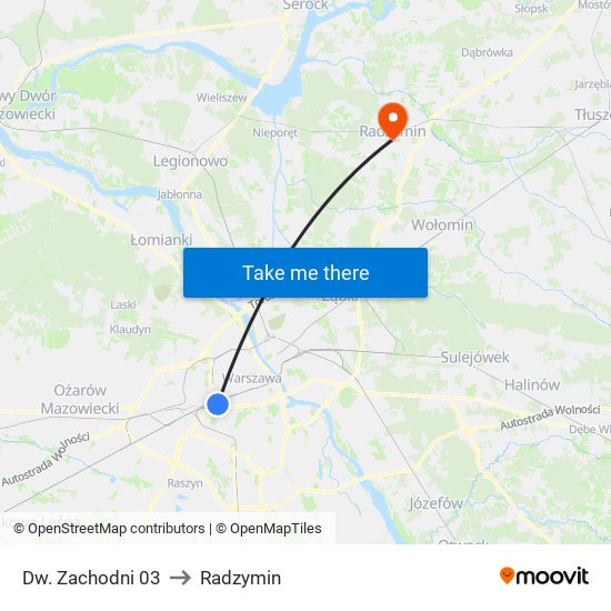 Dw. Zachodni 03 to Radzymin map