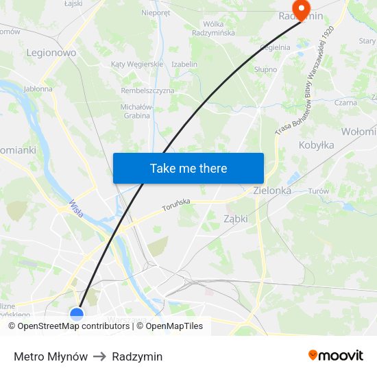 Metro Młynów to Radzymin map