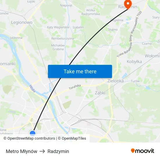 Metro Młynów to Radzymin map