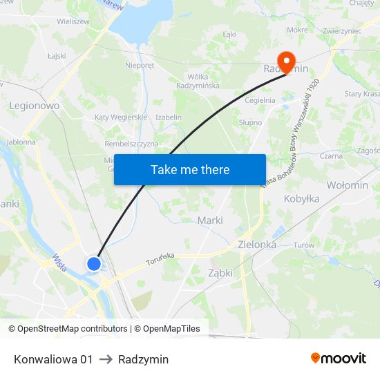 Konwaliowa 01 to Radzymin map