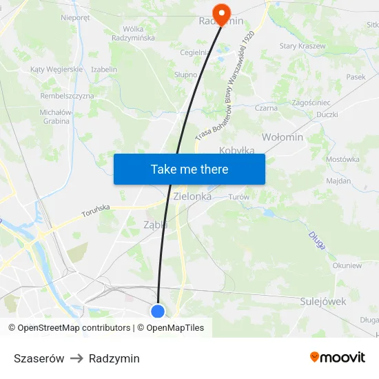 Szaserów to Radzymin map