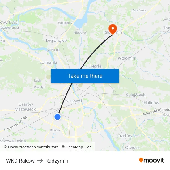 WKD Raków to Radzymin map