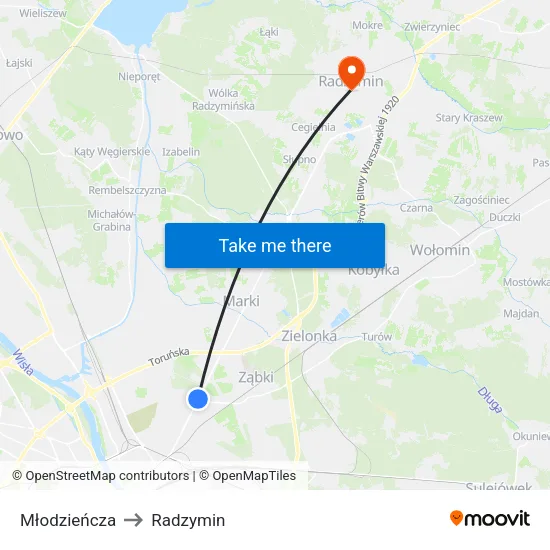 Młodzieńcza to Radzymin map