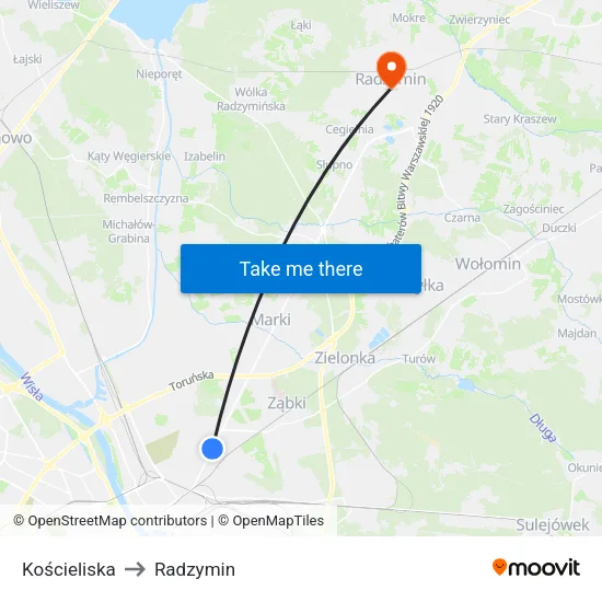 Kościeliska to Radzymin map