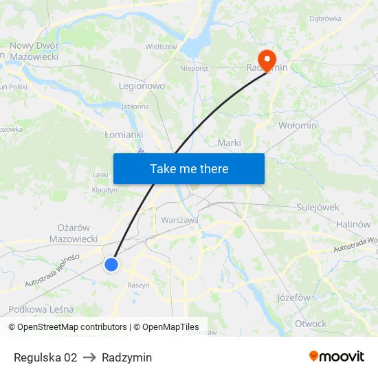 Regulska 02 to Radzymin map