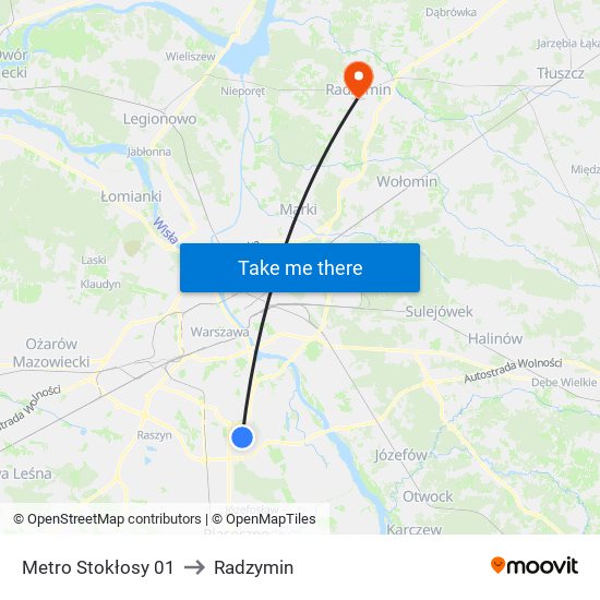 Metro Stokłosy to Radzymin map