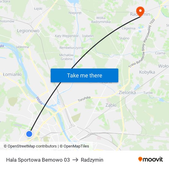 Hala Sportowa Bemowo 03 to Radzymin map