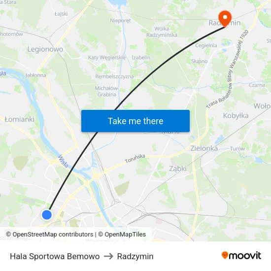 Hala Sportowa Bemowo to Radzymin map
