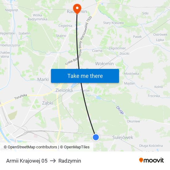 Armii Krajowej 05 to Radzymin map