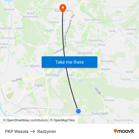 PKP Wesoła to Radzymin map