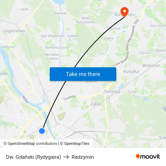 Dw. Gdański (Rydygiera) to Radzymin map
