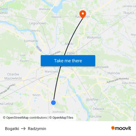 Bogatki to Radzymin map