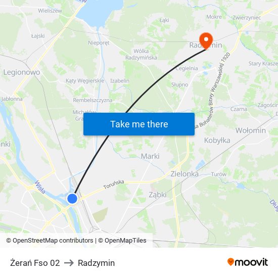 Żerań Fso to Radzymin map