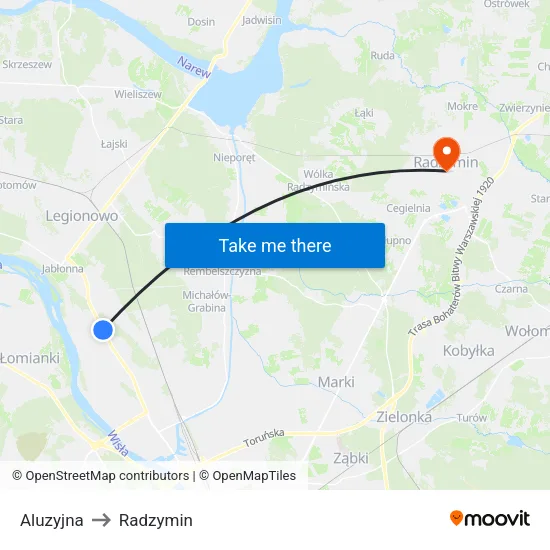 Aluzyjna to Radzymin map
