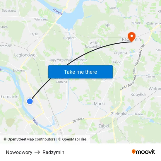 Nowodwory to Radzymin map