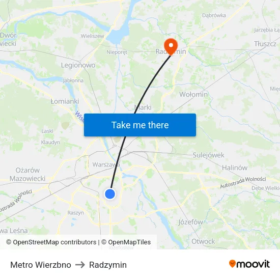Metro Wierzbno to Radzymin map