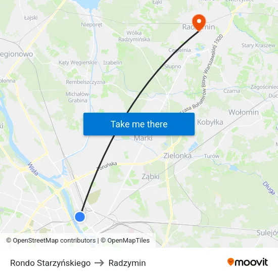 Rondo Starzyńskiego to Radzymin map