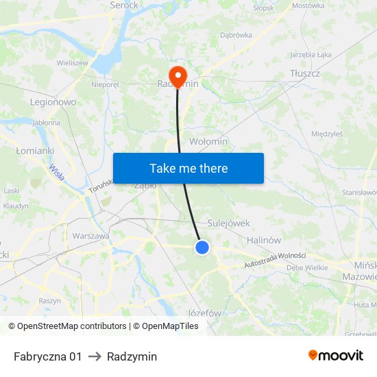 Fabryczna to Radzymin map