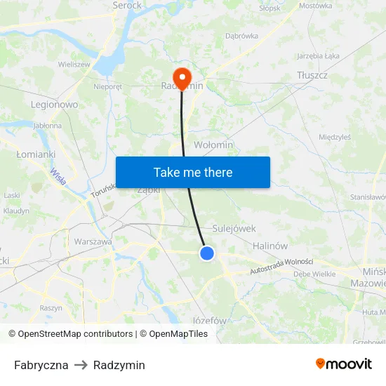 Fabryczna to Radzymin map